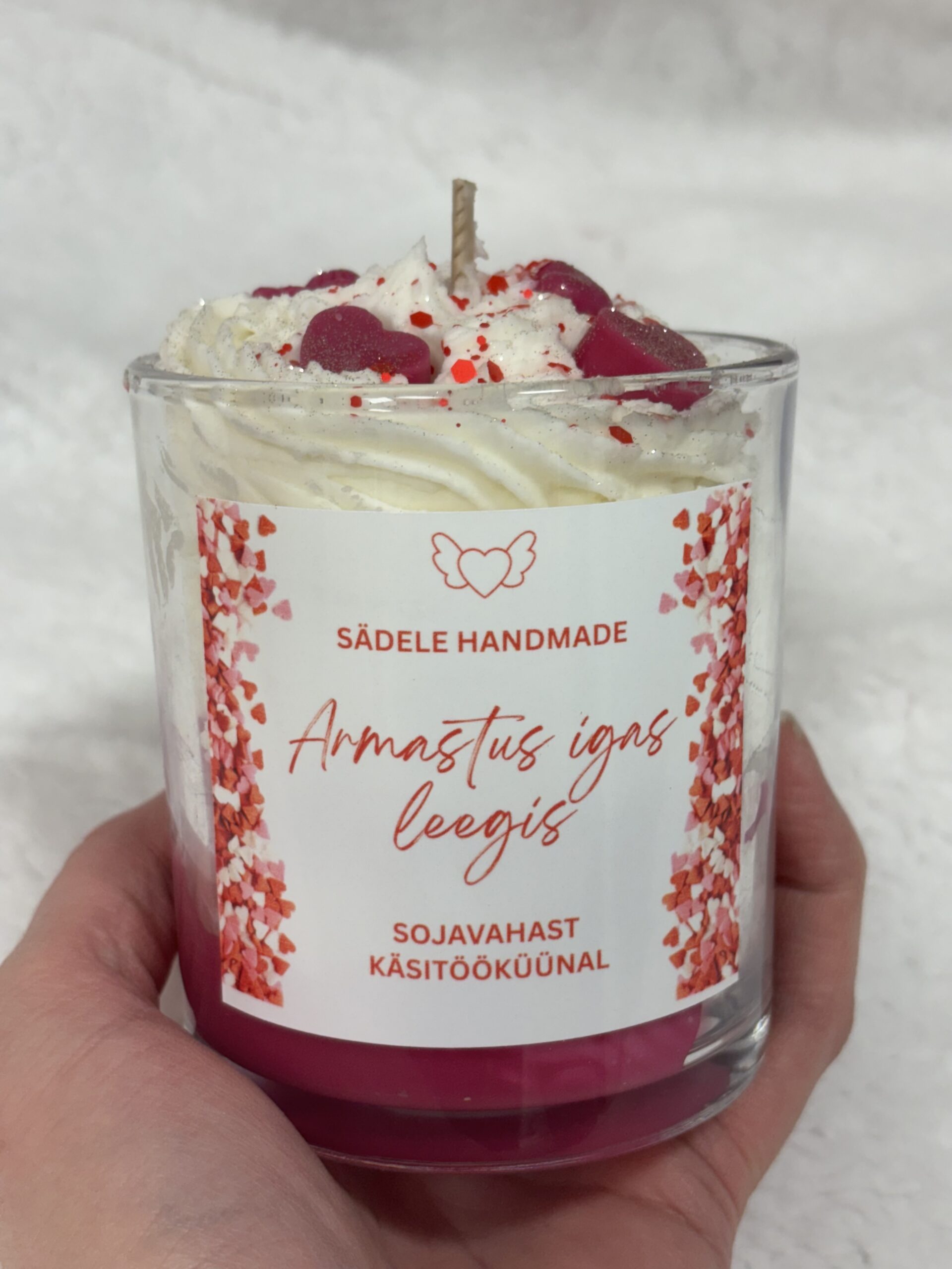 Sojavahast käsitööküünal roosade südametega "Armastus igas leegis" - Image 3